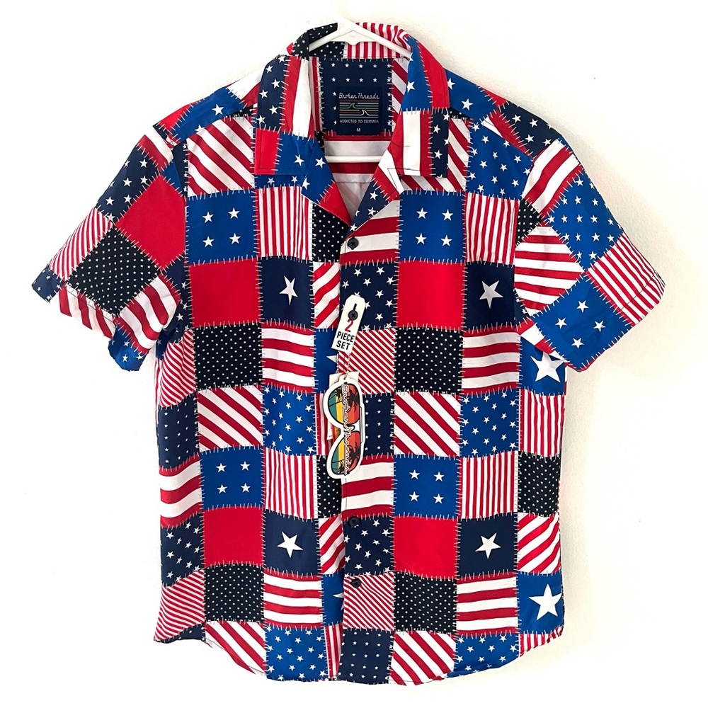 NWT Broken Threads 2 Piece Set USA Shirt and Swim Trunks, Size: Medium